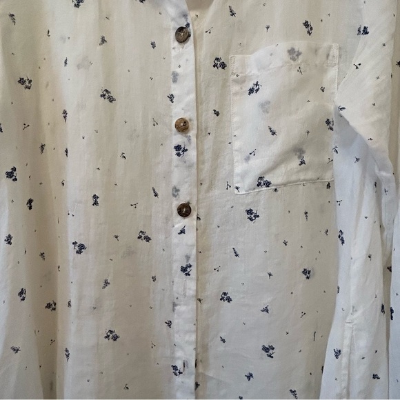 Kleen 100% Ramie Button Down Long Sleeve Shirt Blue White Tunic Womens M Pockets - Picture 2 of 7